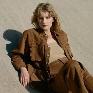 SHAINA MOTE Work Shirt Chore Coat in Rich Sienna Brown, Size XS